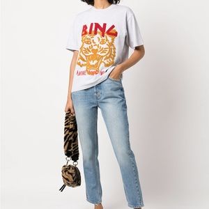 Anine Bing graphic Lion Embroidered light gray cotton t shirt S